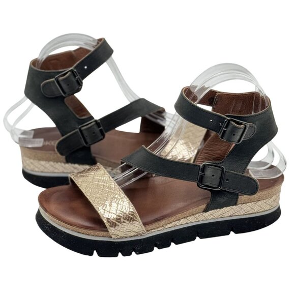 Made in Spain Leather Black/Gold Sandals TakeMe Size 41Womens Cushioned Insoles - Picture 3 of 12